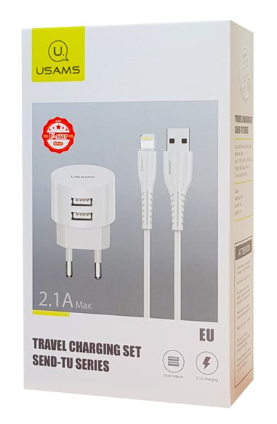 USAMS φορτιστής τοίχου T20 & καλώδιο Lightning, 2x USB, 2.1A, λευκός 5 USAMS φορτιστής τοίχου T20 & καλώδιο Lightning, 2x USB, 2.1A, λευκός - Image 5