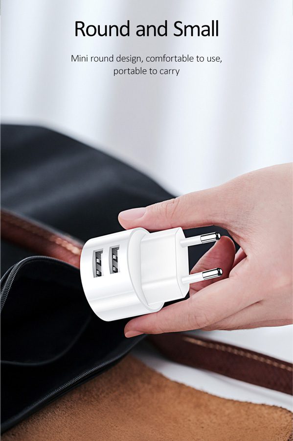 USAMS φορτιστής τοίχου T20 & καλώδιο Micro USB, 2x USB, 2.1A, λευκός 4 λευκός