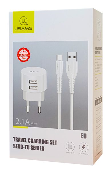 USAMS φορτιστής τοίχου T20 & καλώδιο Micro USB, 2x USB, 2.1A, λευκός 5 USAMS φορτιστής τοίχου T20 & καλώδιο Micro USB, 2x USB, 2.1A, λευκός - Image 5