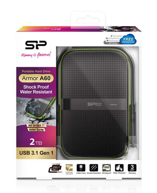 SILICON POWER εξωτερικός HDD Armor A60 2TB, USB 3.1, μαύρο - Image 4